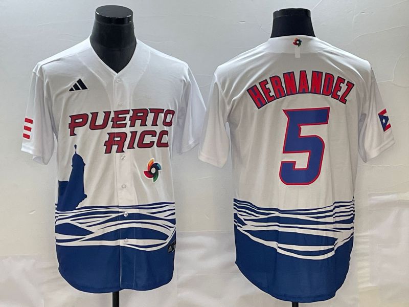 Men 2023 World Cub Puerto Rico #5 Hernandez White Nike MLB Jersey8